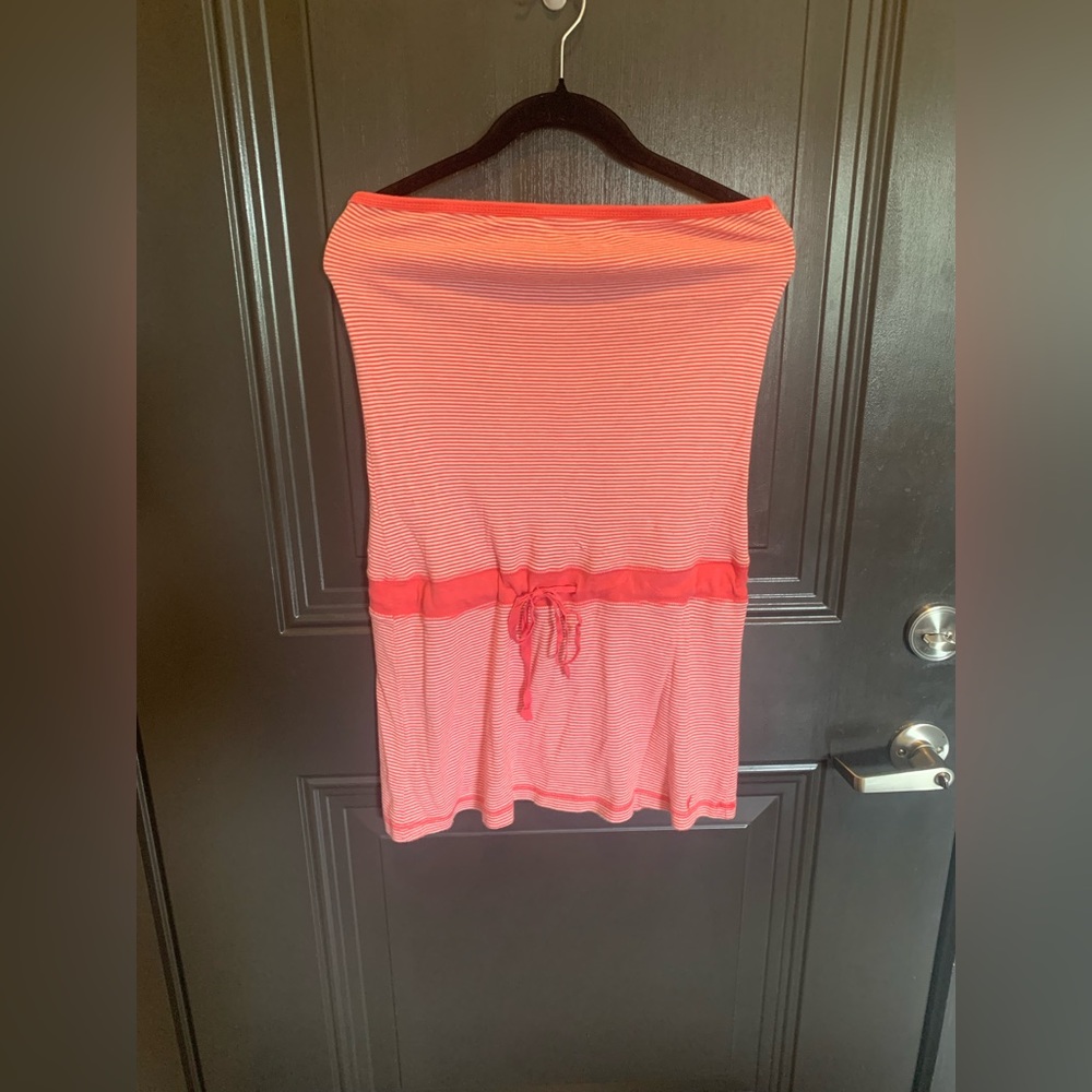 Pink and white striped dress, strapless, size medium, gently worn!